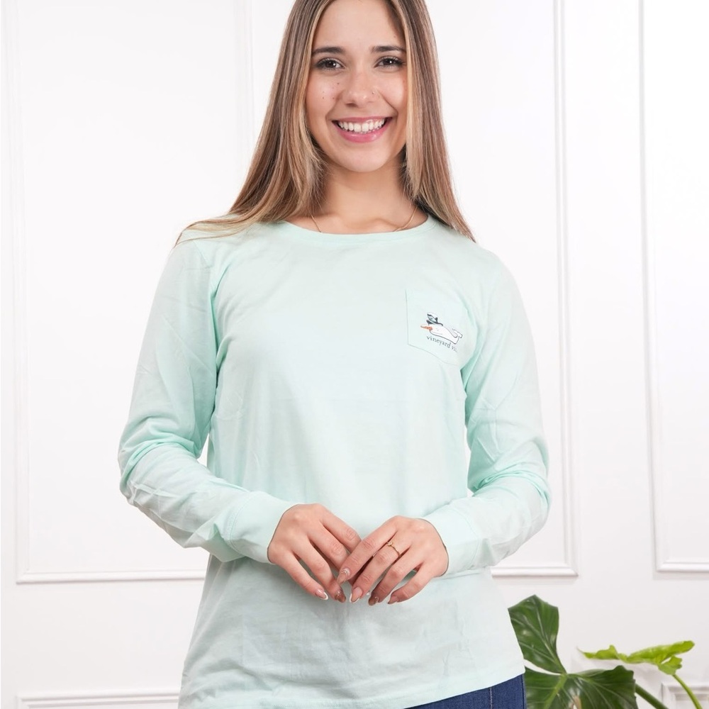 Vineyard Vines Mint Green Happy Holidays Long Tee